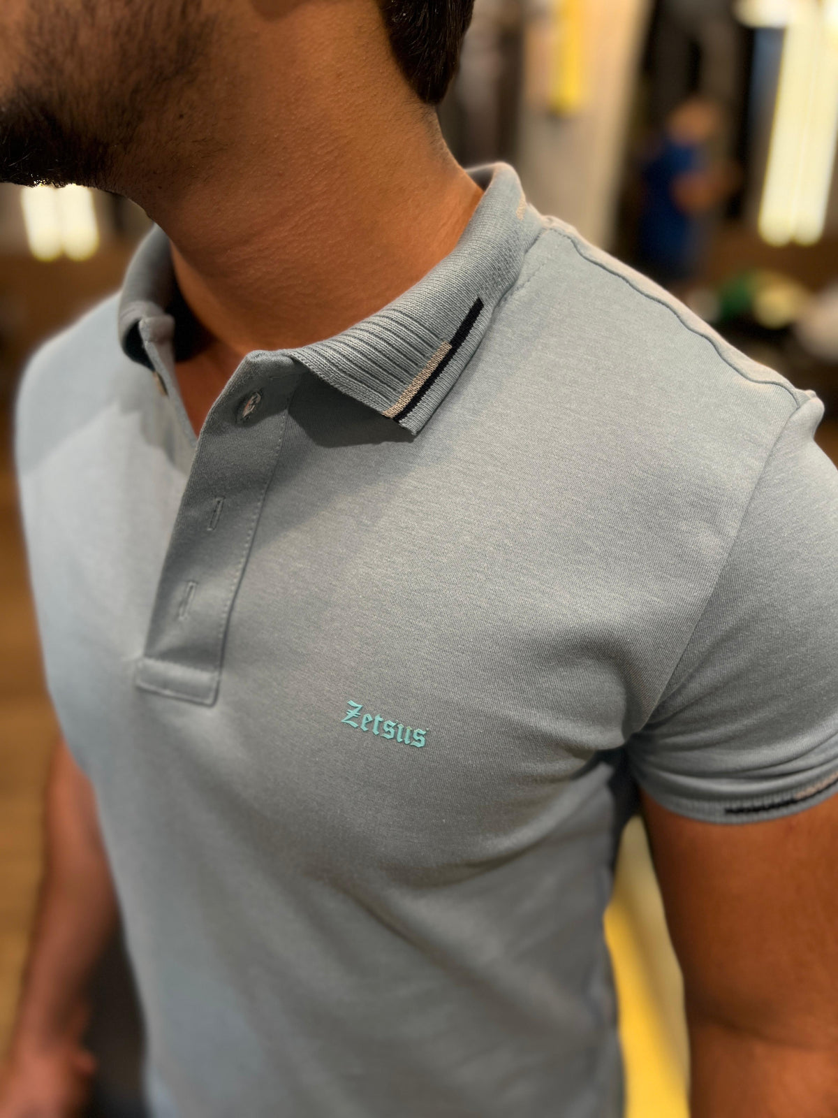 Camisa gola polo Zetsus no tecido Suedine cinza